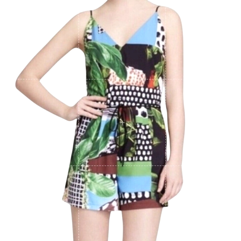 Clover Canyon Mixed Media Tropical Print Romper Dress Sz L Resort Vaca Beach NWT